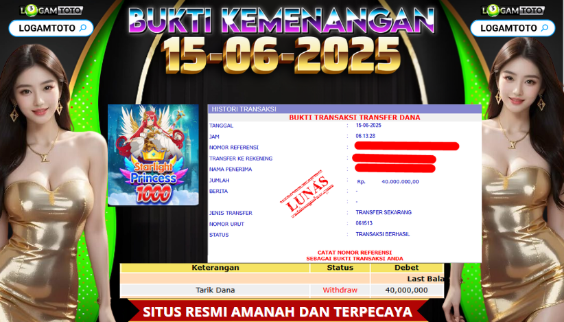 SELAMAT KEPADA MEMBER SETIA LOGAMTOTO BERHASIL JACKPOT DI PERMAINAN SLOT STARLIGHT PRINCESS 1000